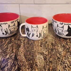Anthropologie cat person bowls and mug